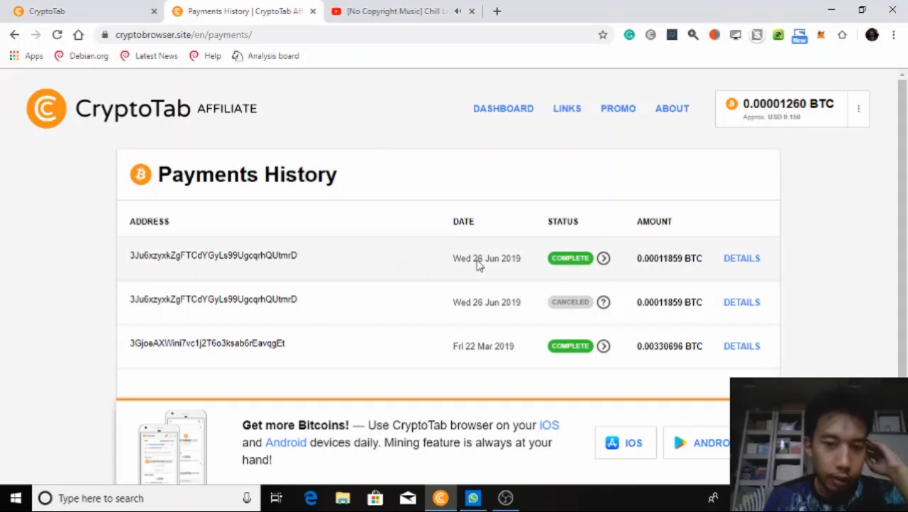 Withdraw Cryptotab Browser successful.